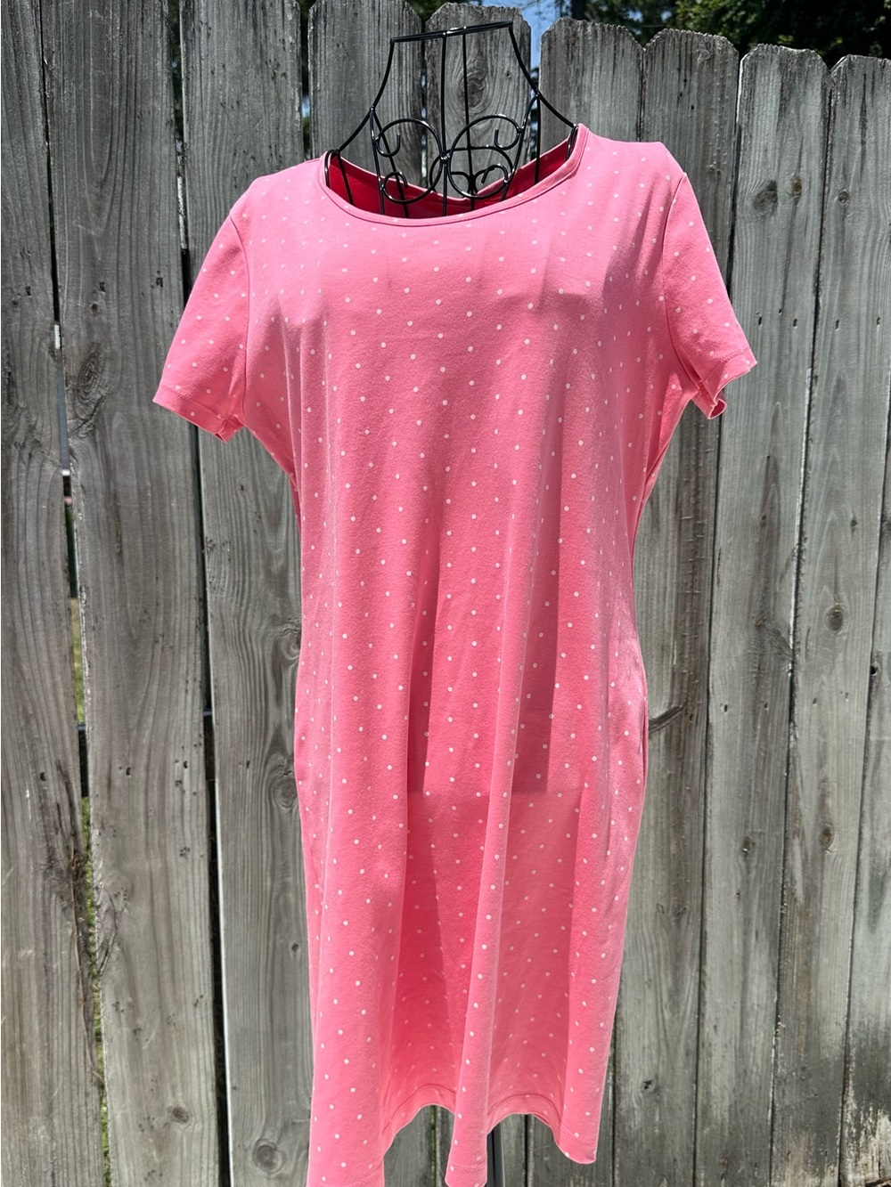 Lands' End 100%Cotton Pink Polka Dot Tee Dress